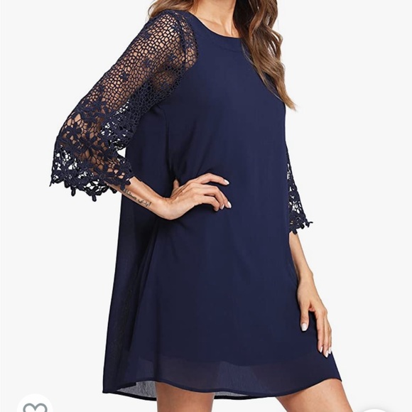 MakeMeChic Women's Casual Crewneck Half Sleeve Summer Chiffon Tunic Dress Navy L - Picture 4 of 5